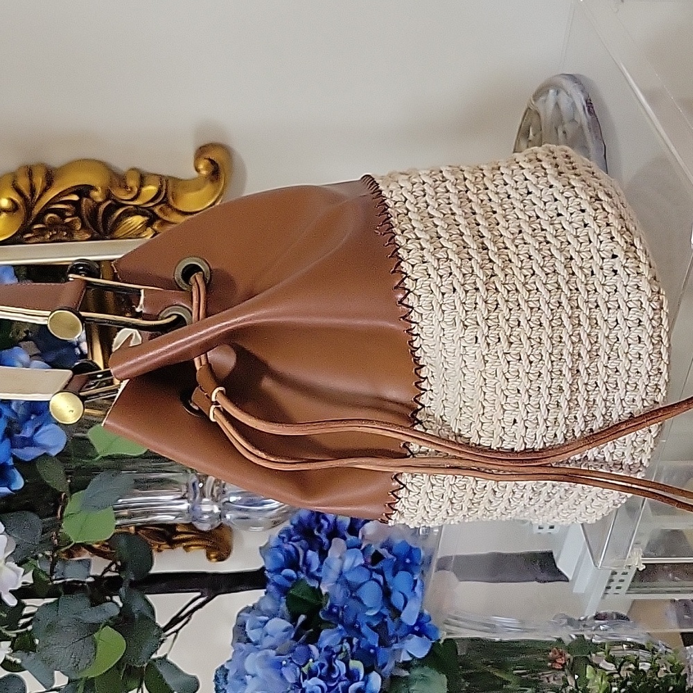 CROCHETANDLEATHERDRAWSTINGBAG 🥰🤗